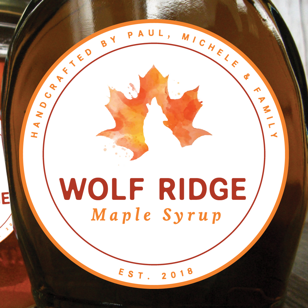 Sevans Designs Graphic Design Services Projects Wolf Ridge Maple Syrup Logo Design Branding Packaging Print Services Label Design